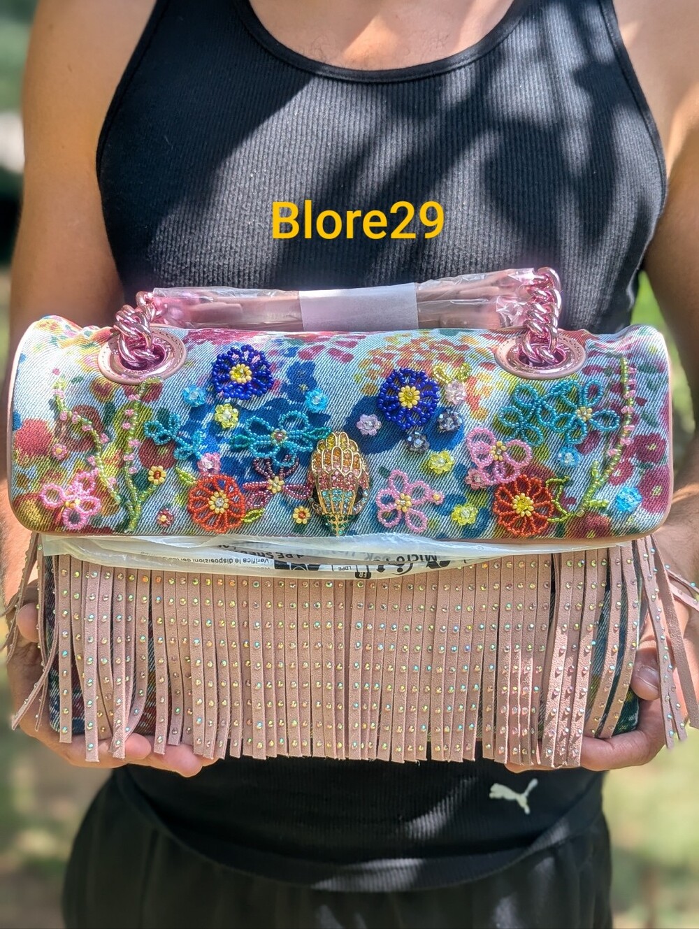 NWT KURT GEIGER Floral Denim With Beads AND ID WALLET